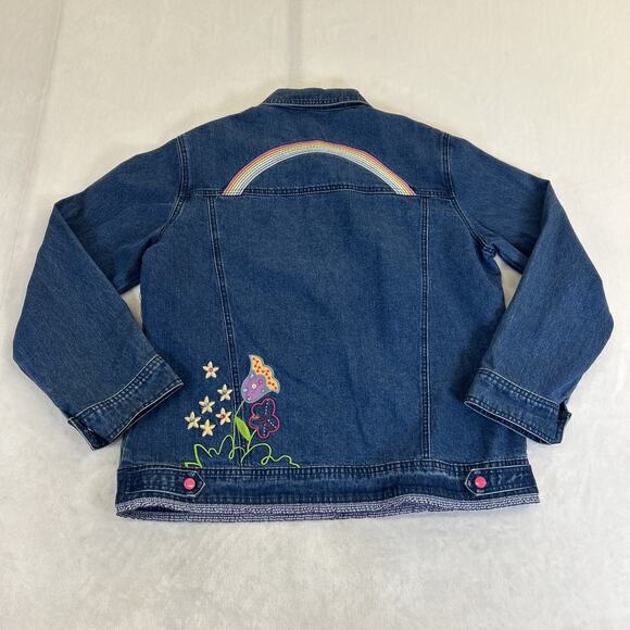 I Love Jesus Denim Jacket Women's X-Large Embroidered Sequin Flower Rainbow - Picture 12 of 16